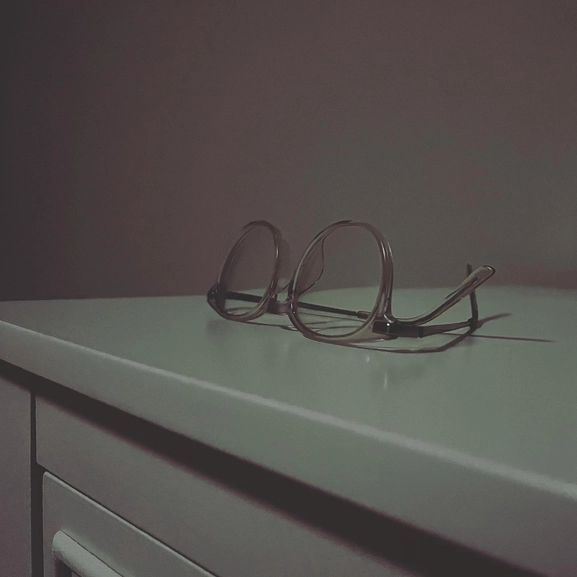 Glasses on cabinet