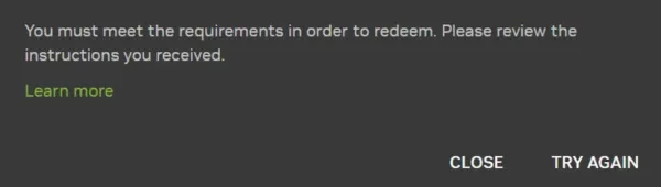 NVIDIA App Redeem Error